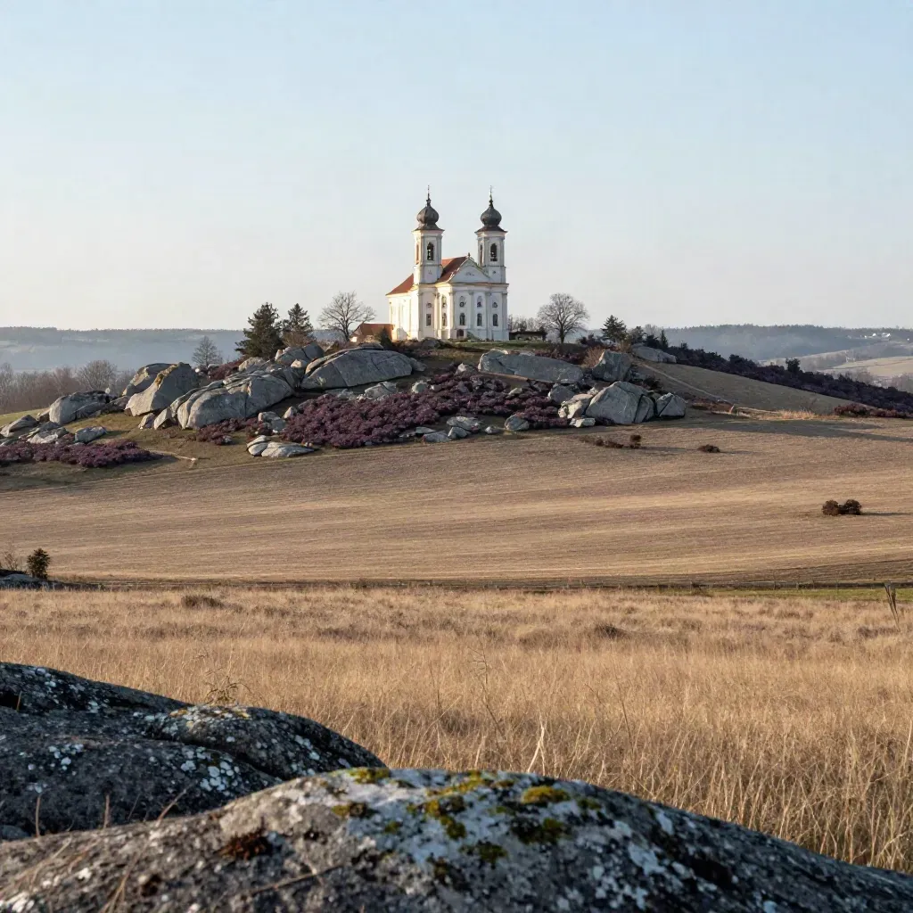 Kostel sv. Jana Nepomuckého na Žďárské hoře nad mlžnou Vysočinou